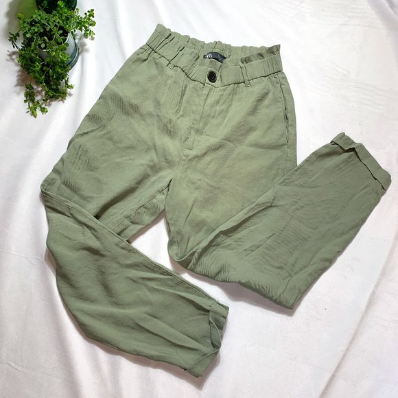 Zara Pants - ZARA Green Paper Bag Waist Pants Size S